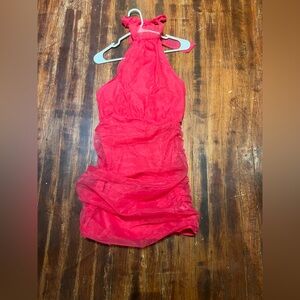 ASOS CLUB LONDON Vibrant Mini Red Halter Dress